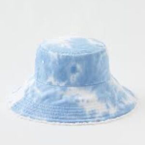 American Eagle Aerie Blue White Raw Edge Bucket HAT NWT